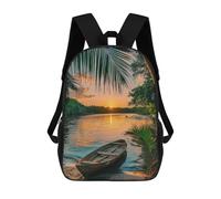 sinyumoney Tropical Fishing Boat Children's Backpack, 3D Printed School Backpack, Backpack for Boys Girls, Adjustable School Bag for Primary School 17inch