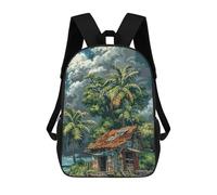 sinyumoney Tropical Hut by The Sea Backpack Kids School Backpack School Bag 3D Printed Fashion School Bag for Boys Elementary And Middle School Student 17inch