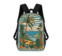 sinyumoney Tropical Island Landscape Illustration Rucksack Daypacks Business Backpack Water Resistant Bookbag for Girl, Teen Girls 17inch