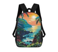 sinyumoney Tropical Island Sunset Backpack School Secondary Causal Travel High School Bags for Boys/Girls/Teenagers 17inch