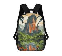 sinyumoney Tropical Jungle Landscape with Mountain 3D Printed Children's School Backpack for Kids High Capacity Travel Rucksacks Book Bags Kids School Bag Back Pack 17inch