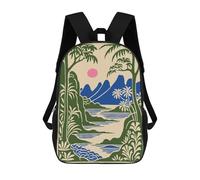sinyumoney Tropical Landscape with Pink Sun Backpack School Bag Water Resistant Travel Backpack Computer Bag for Camping Outdoor Adventures And Daily Travel 17inch