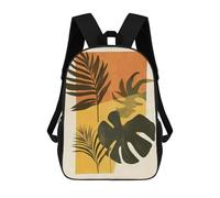 sinyumoney Tropical Leaves Mid Century Botanical 17 Inch Backpacks Kids Schoolbag,3D Printed Elementary And Middle School Students Backpacks for Boys Girls