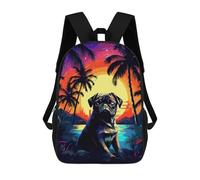 sinyumoney Tropical Pug Pixel Art School Bag Backpack Teen Schoolbag 3D Printing Adjustable Schoolbag Fashion Pocket Bag for Kids Boys Girls Students And Teenagers Fans 17inch