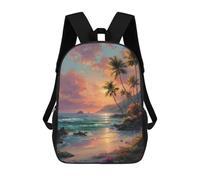 sinyumoney Tropical Sunset Beach Scene 3D Printed Kids 17inch Backpacks Boys Fashion Travel Backpacks School Bag for Boys Elementary And Middle School Students