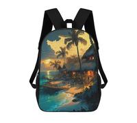 sinyumoney Tropical Sunset Beach Scene Kids School Backpack School Bag 3D Printed School Bag for Boys Elementary And Middle School Students 17inch
