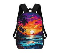 sinyumoney Tropical Sunset Scene-1 Kids School Backpack 3D Printed Backpacks Fashion School Bag Rucksacks for Boys Elementary And Middle School Students 17inch