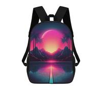 sinyumoney Tropical Synthwave Scenery Backpacks Children's Backpacks School Bag 3D Printed Children's School Backpack Fashion Travel Backpacks for Kids Elementary Middle School 17inch