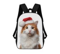sinyumoney Turkish Van Cat with Santa Hat Portrait School Backpack Large Water Resistant Laptop Backpack for Girls Boys Teenage 17inch