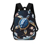 sinyumoney Turtle Gold Kintsugi Art School Bag Backpack Teen Schoolbag 3D Printing Adjustable Schoolbag Fashion Pocket Bag for Kids Boys Girls Students And Teenagers Fans 17inch