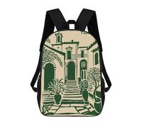 sinyumoney Tuscany Illustration with Green And Beige 3D Printed 17 Inch School Backpack Children's Backpacks 3D Printed Cool Knapsack for Boys Elementary And Middle