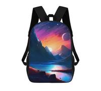sinyumoney Twilight Mountain River Backpack 3D Printed Children's School Backpack for Kids High Capacity Travel Rucksacks Book Bags Kids School Bag Back Pack 17inch