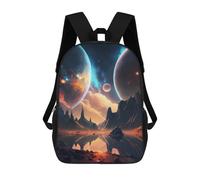 sinyumoney Twin Planet Spacescape Backpack 3D Printed Children's School Backpack Kids Travel Backpacks High Capacity Book Bags Children's Backpack Rucksack 17inch