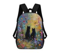 sinyumoney Two Black Cats in A Flower Field Rucksack Daypacks Business Backpack Water Resistant Bookbag for Girl, Teen Girls 17inch