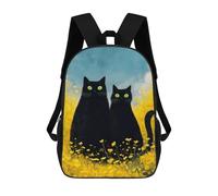 sinyumoney Two Black Cats in Yellow Flowers Backpack School Bag Secondary Causal Travel High School Bags for Camping Outdoor Adventures And Daily Travel 17inch