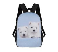 sinyumoney Two Bue Westies 3D Printed 17 Inch School Backpack Casual Children's Backpacks 3D Printed for Boys Elementary And Middle