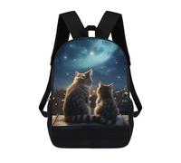 sinyumoney Two Cats Gazing Night Sky 3D Printed 17 Inch School Backpack Children's Backpacks 3D Printed Cool Knapsack for Boys Elementary And Middle