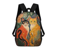 sinyumoney Two Cats in Jungle Art Print Backpack School Rucksack Casual Daypacks School Work Travel Bag for Men, Women & Teenage Boys 17inch