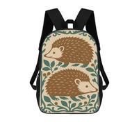 sinyumoney Two Hedgehogs with Floral Border Illustration 17 Inch Backpacks Kids Schoolbag,3D Printed Elementary And Middle School Students Backpacks for Boys Girls