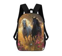 sinyumoney Two Horse Galloping 3D Printed School Bag Children's School Backpack Schoolbags Travel Backpacks Casual Fashion Bag for Kids School Students 17inch