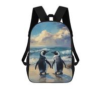 sinyumoney Two Penguins on A Beach Painting Backpack School Bag Lightweight Schoolbag Dayback Bookbag College for Girl, Teen Girls 17inch