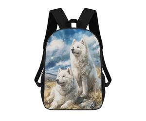 sinyumoney Two Samoyed Dogs in A Field Backpack School Bag School Secondary High School College Backpack Travel for Girls Boys Teenage 17inch
