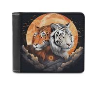 sinyumoney Two Tigers Under The Moon 3D Print PU Leather Wallet Multiple Slots Banknote Compartments Stylish Durable Men's Wallets Gifts 11.7cm*9.5cm