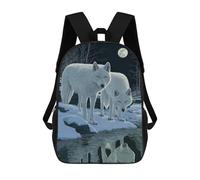 sinyumoney Two White Wolves Under Moonlight 3D Printed 17 Inch School Backpack Casual Children's Backpacks 3D Printed for Boys Elementary And Middle