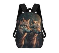 sinyumoney Two Wolves Backpacks Kids Student Schoolbag 3D Printed Backpacks Elementary And Middle School Students Backpacks for Boys Girls 17inch