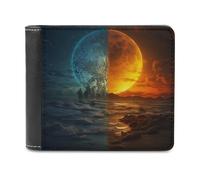 sinyumoney Two Worlds, One Moon 3D Print Men's Wallet Credit Card Slots Banknote Compartments Minimalist Style Leather Wallet Youth Guys 11.7cm*9.5cm