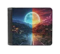 sinyumoney Two Worlds, One Road Parallel Universes 3D Print Men's Wallet Holds Bills Credit Leather RFID Stylish Durable Leather Wallet Youth Guys 11.7cm*9.5cm