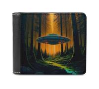 sinyumoney UFO in The Forest -6 3D Print Men's Wallet Card Slots Coin Leather RFID Banknote Compartments Minimalist Style Purse Gifts 11.7cm*9.5cm