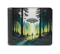 sinyumoney UFO in The Forest -7 3D Print Clutch Purse Coin Pocket ID Leather RFID Slots Note Section Leather Men's Wallet 11.7cm*9.5cm