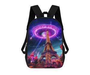 sinyumoney UFO Over Eiffel Tower School Backpack Rucksack Casual Daypacks School Work Travel Bag for Campus Outdoor Travel Sports 17inch