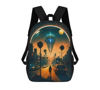 sinyumoney UFO Over Neon Cityscape Backpack School Water Resistant Travel Backpack Computer Bag for Girls Boys Teenage 17inch