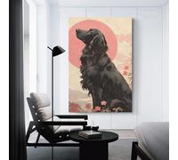 sinyumoney Ukiyo E Flat Coated Dog Canvas Prints Artwork Pictures Wall Art for Living Room Bedroom Home Office Wall Decorations 16x24inch(40x60cm)