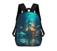 sinyumoney Underwater Castle with Sharks School Bag Backpack Teen Schoolbag 3D Printing Adjustable Schoolbag Fashion Pocket Bag for Kids Boys Girls Students And Teenagers Fans 17inch