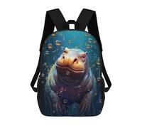 sinyumoney Underwater Hippo Adventure-1 School Bag 3D Printed Backpacks Fashion Kids School Backpack Boys Rucksacks for Boys Middle School Students 17inch