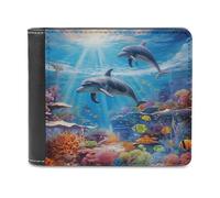 sinyumoney Underwater Paradise with Dolphins -8 3D Print Men's Wallet Credit Card Holder Slots Note Section Modern Style Wallets for Boys Girls 11.7cm*9.5cm