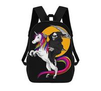 sinyumoney Unicorn Riding Grim Reaper Backpacks Kids Student Schoolbag,3D Printed Backpacks,Elementary And Middle School Students Backpacks for Boys Girls 17inch