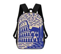 sinyumoney Unisex Colosseum Illustration in Blue And Beige 17 Inch Backpack 3d Printed Travel Backpack Casual Laptop Backpack Lightweight SchoolBag for Men Women Boys Girls
