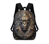 sinyumoney Unisex Golden Metal Gorilla 17 Inch Backpack 3d Printed Travel Backpack Casual Laptop Backpack Lightweight SchoolBag for Men Women Boys Girls