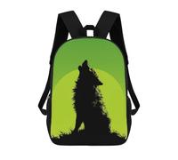 sinyumoney Unisex Howling Wolf Silhouette - Wild Nature on Green Backpack 3D Printed Travel Rucksack Casual Laptop Rucksack Lightweight Schoolbag For Men Women Boys Girls 17inch