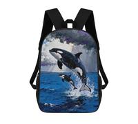 sinyumoney Unisex Orcas Leaping from The Ocean Painting 17 Inch Backpack 3d Printed Travel Backpack Casual Laptop Backpack Lightweight SchoolBag for Men Women Boys Girls