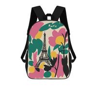 sinyumoney Unisex Paris Eiffel Tower Floral Art 17 Inch Backpack 3d Printed Travel Backpack Casual Laptop Backpack Lightweight SchoolBag for Men Women Boys Girls