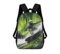 sinyumoney Unisex Snowboarding Under Northern Lights Backpack 3D Printed Travel Rucksack Casual Laptop Rucksack Lightweight Schoolbag For Men Women Boys Girls 17inch