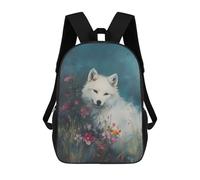 sinyumoney Unisex White Wolf in Flowers Backpack 3d Printed Travel Backpack Casual Laptop Backpack Lightweight SchoolBag for Men Women Boys Girls 17inch
