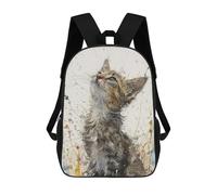 sinyumoney Upward Kitten Gaze Kids School Backpack School Bag 3D Printed School Bag for Boys Elementary And Middle School Students 17inch