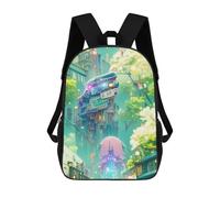 sinyumoney Utopian Neon Cityscape Kids School Backpack 3D Printed Backpacks Fashion School Bag Rucksacks for Boys Elementary And Middle School Students 17inch