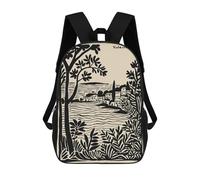 sinyumoney Valencia, Spain - Black And Beige Illustration 17 Inch Kids Backpack Fashion Fun Backpack Book Bag for Boys And Teenager 3D Printed for Boys